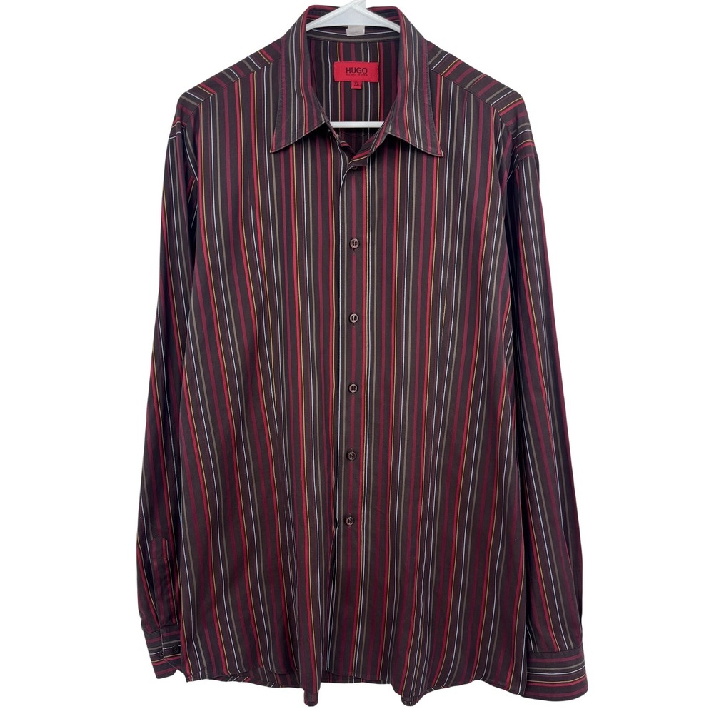 Hugo Boss Hugo Red Label Mens XL Brown Multicolor Striped Button Down Shirt